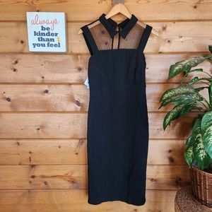 Belle Poque 💜 NWT Black Retro Mesh Dress 50s Sheath Pencil Bodycon Stretch Sz L